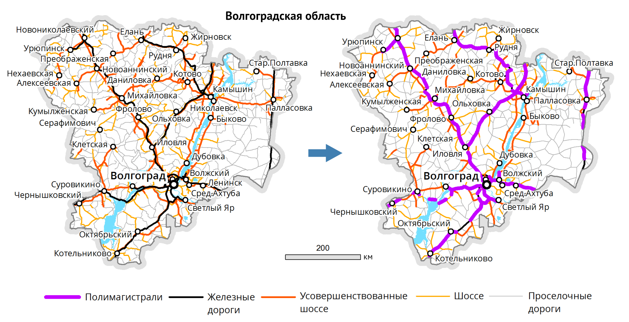 Карта волгоградской области с городами и поселками подробная с городами